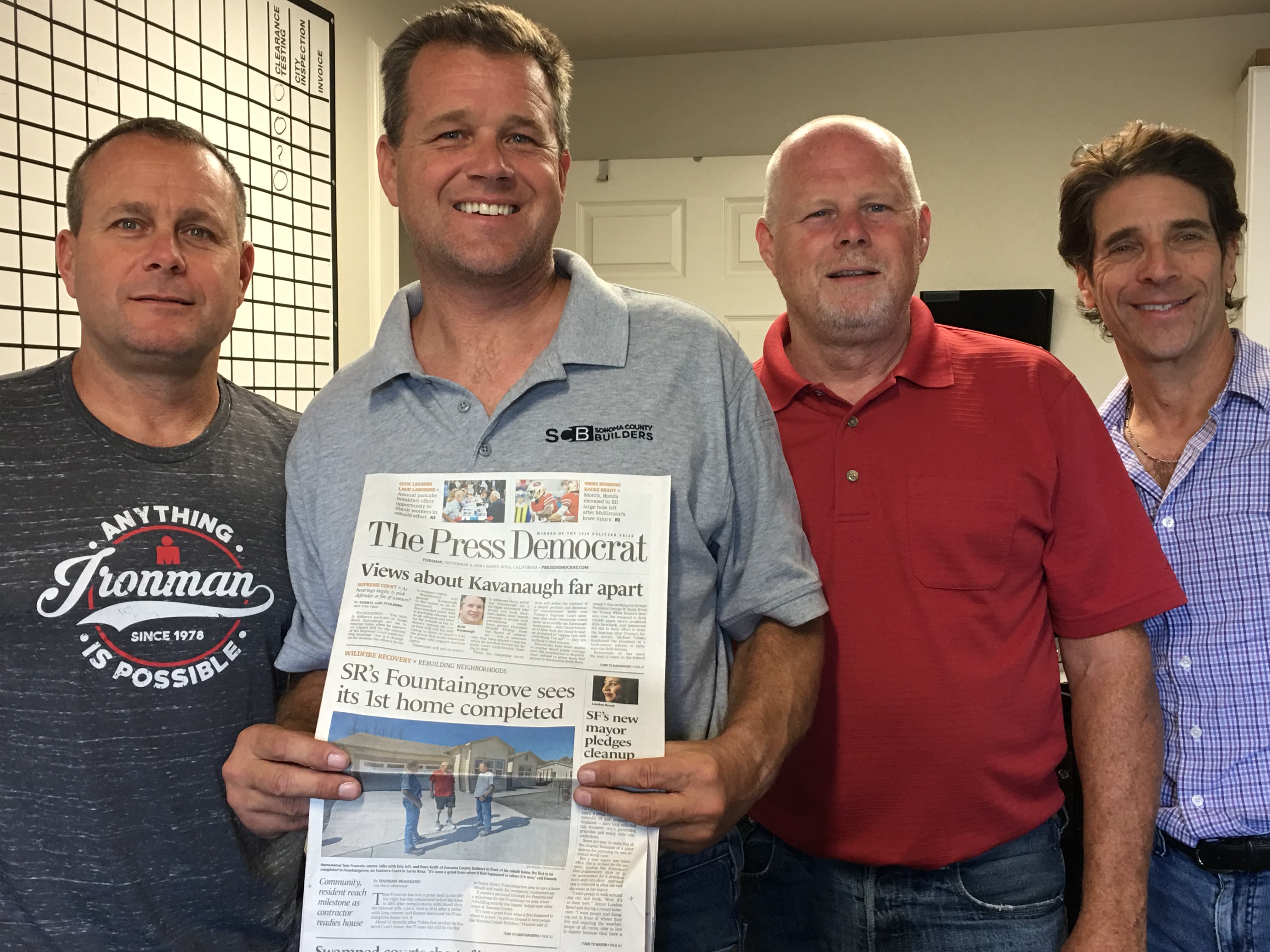 SCB Builders team featured in The Press Democrat for completing Fountaingrove's first rebuilt home