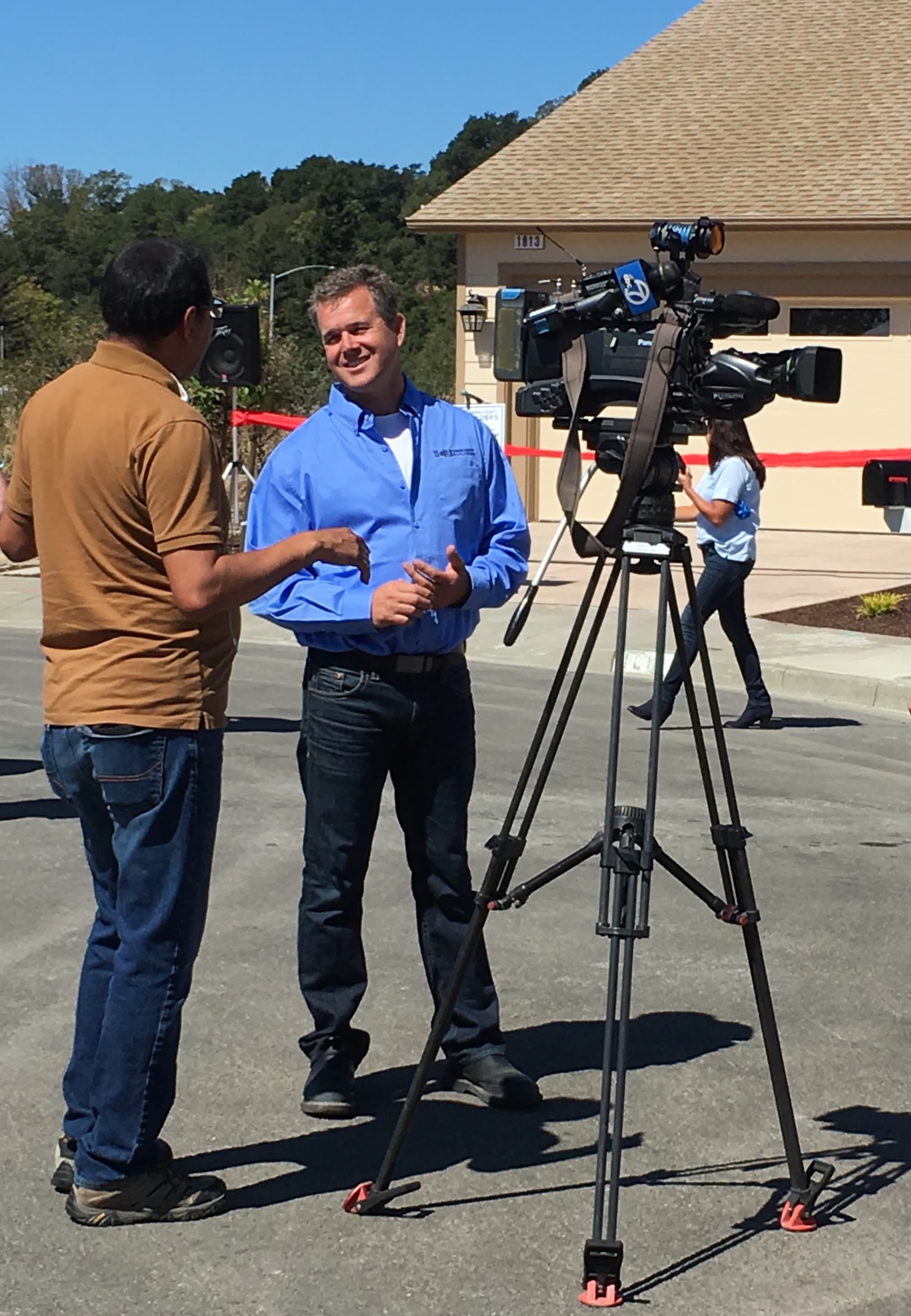 Dave Keith of SCB Builders interviewed by ABC News at the first completed Fountaingrove rebuild