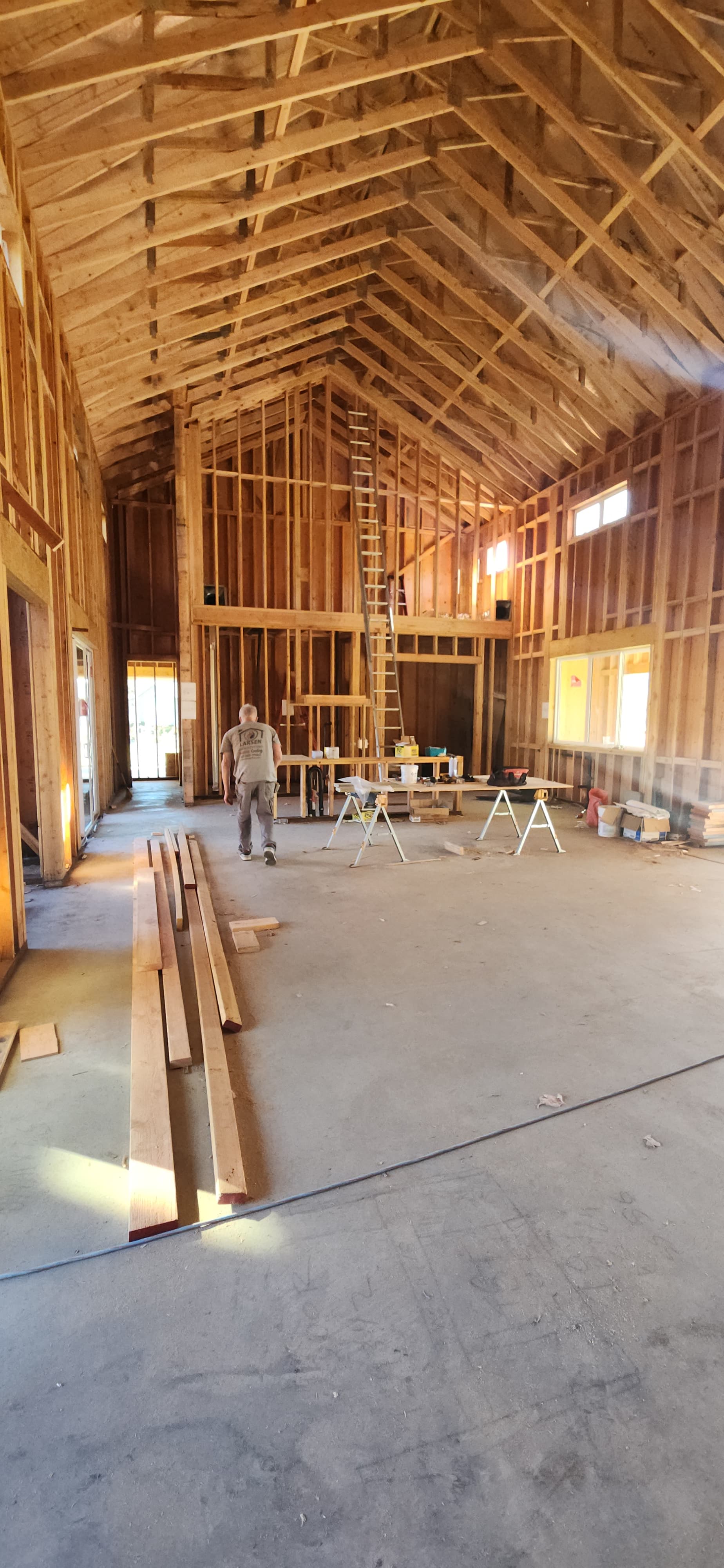Natural wood framing with sustainable materials on a Wine Country home